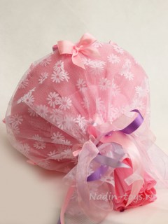 Свадебный букет из одиннадцати розовых мишек